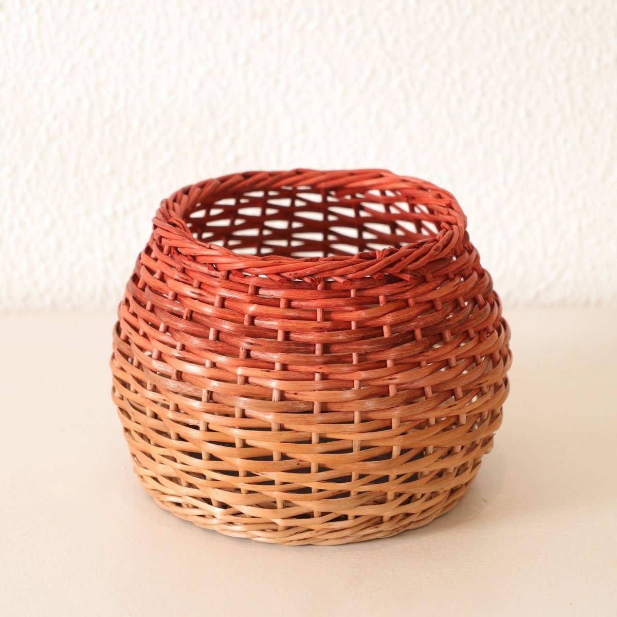 Rust and Natural Brown Wicker and Wood Planter | Eco-friendly Indoor Decor
