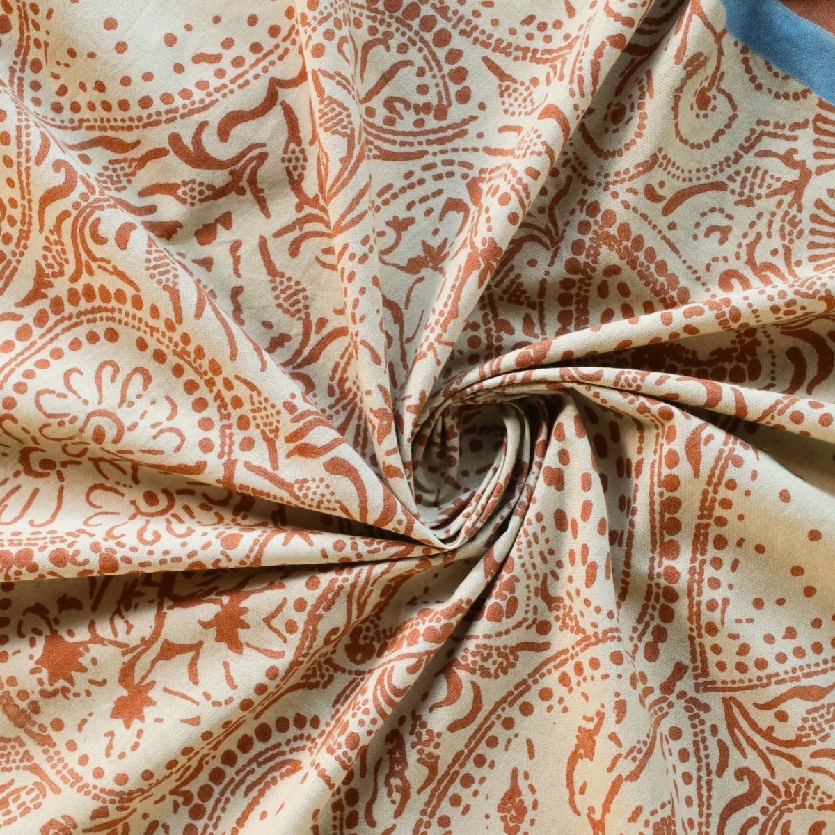 Ivory Brick Red and Navy Blue Pure Cotton Bedsheet | Queen Size | Handprinted