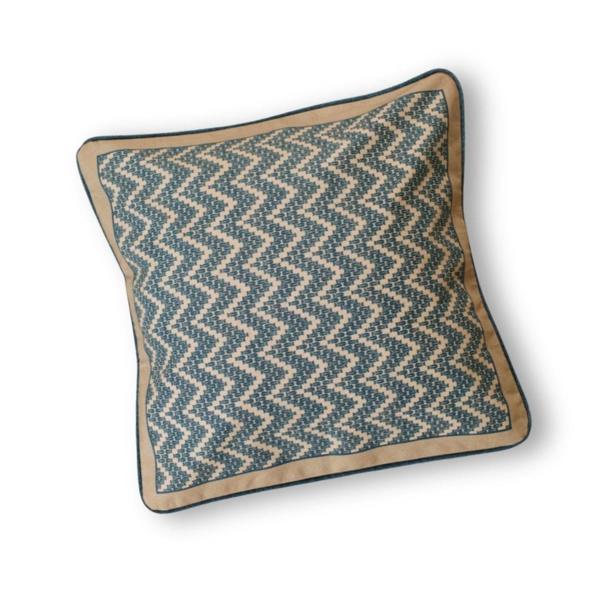 Cotton Cushion Cover in Chevron print in Ivory and Navy Blue | 16x16 in | Set of 1,2 and 4
