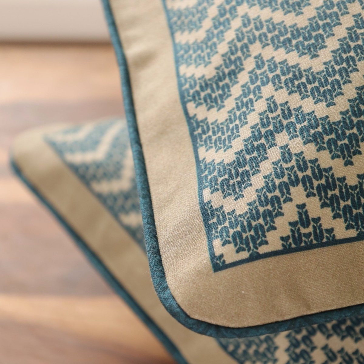Cotton Cushion Cover in Chevron print in Ivory and Navy Blue | 16x16 in | Set of 1,2 and 4