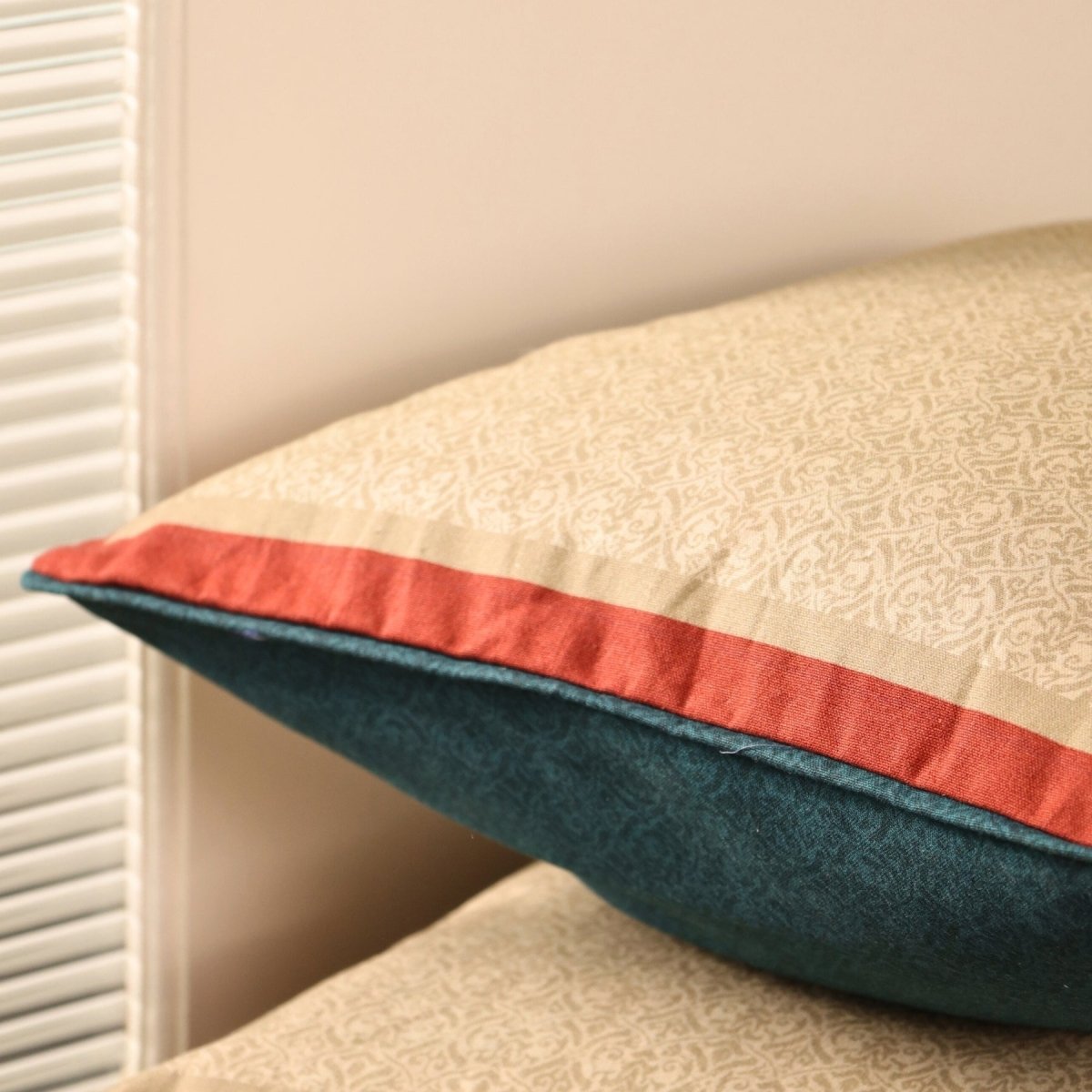 Cotton Cushion Cover in Ivory Maroon and Navy Blue | 16x16 in | Set of 1,2 and 4