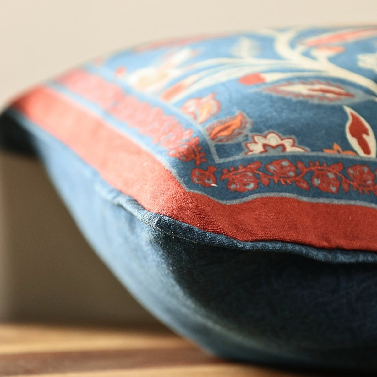 Cotton Cushion Cover in Navy Blue, Maroon and Ivory | 16x16 in | Set of 1,2 and 4