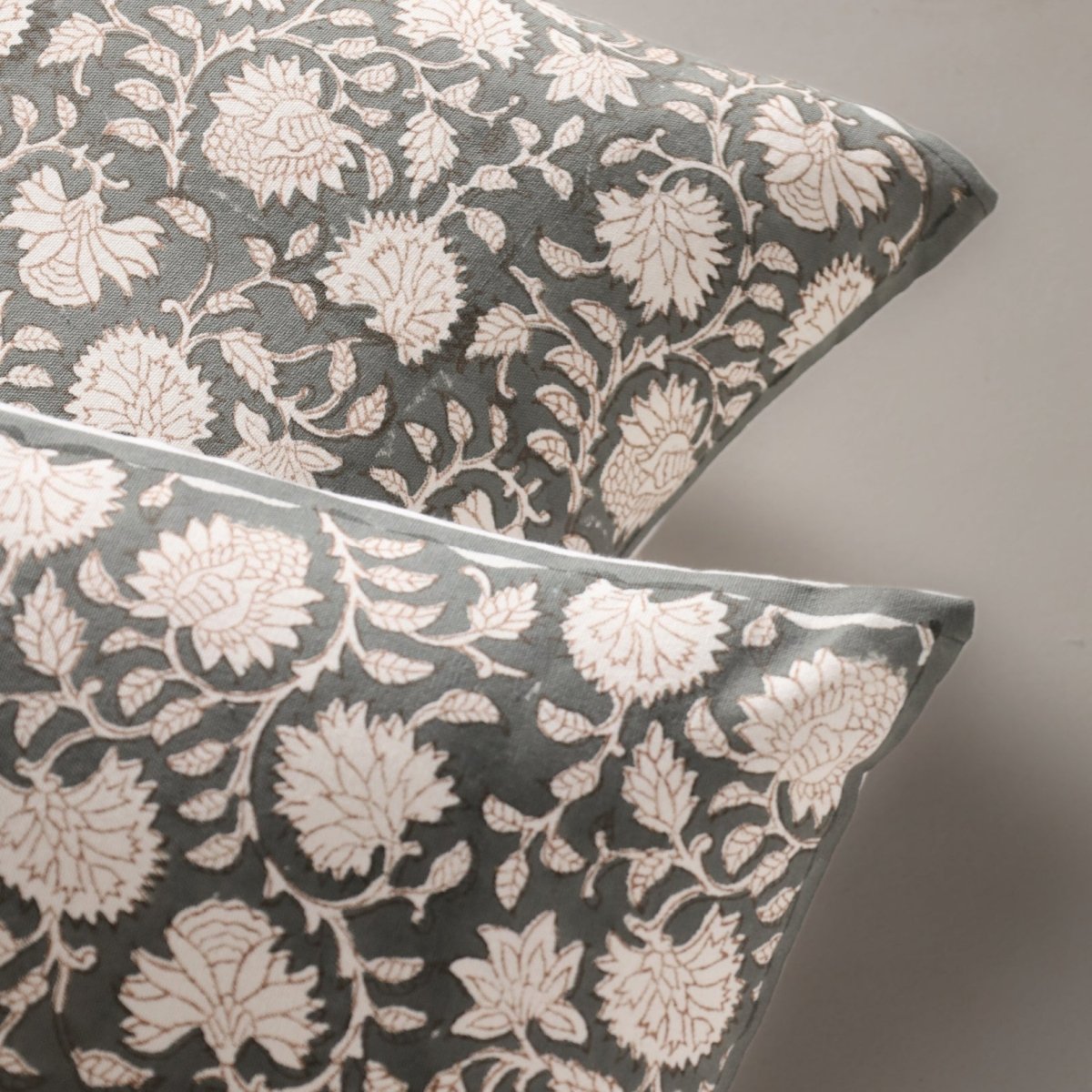 Charcoal and Off White Pure Cotton Cushion Cover | 18x18 in | Set of 1,2,3,4 and 5 | Block Printed