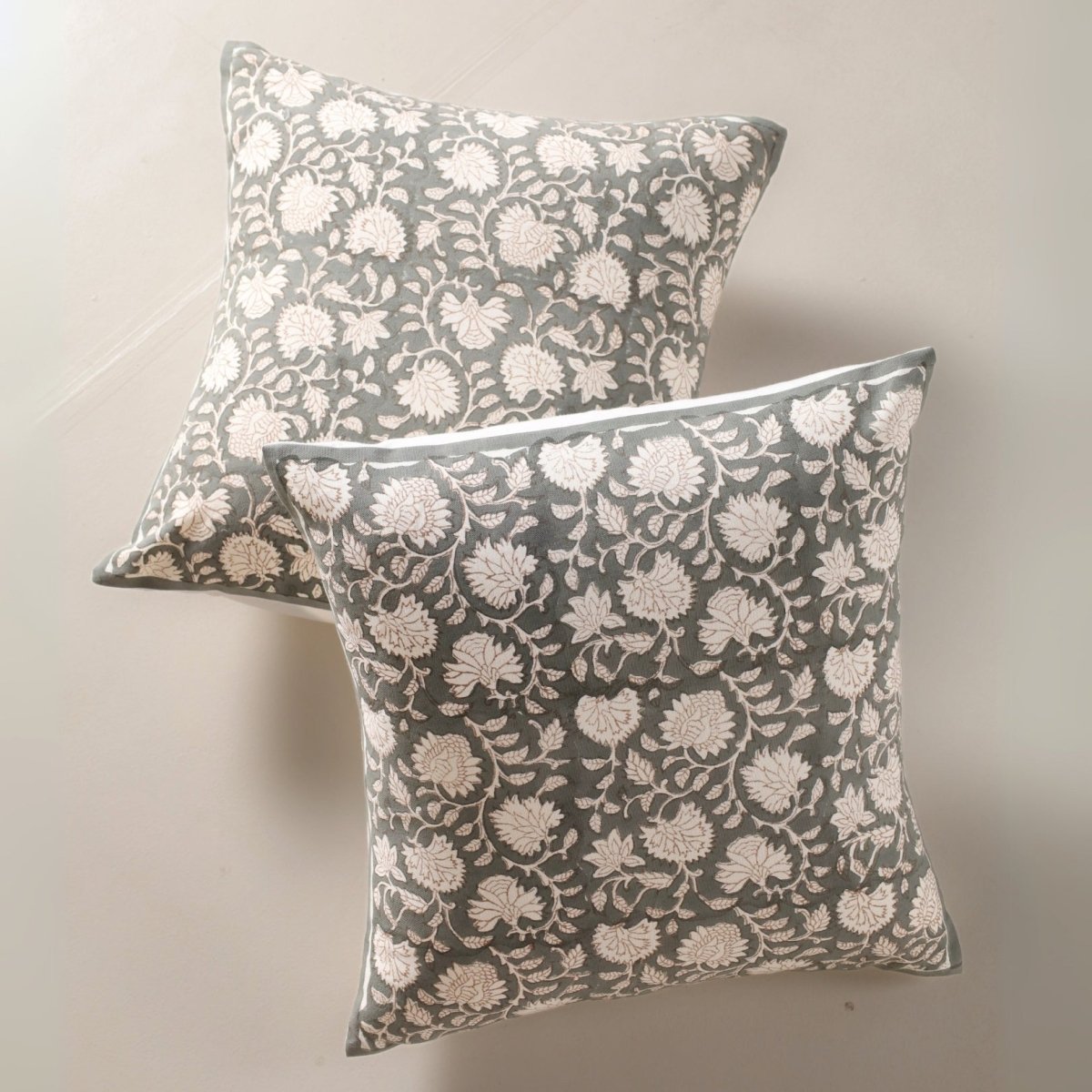 Charcoal and Off White Pure Cotton Cushion Cover | 18x18 in | Set of 1,2,3,4 and 5 | Block Printed
