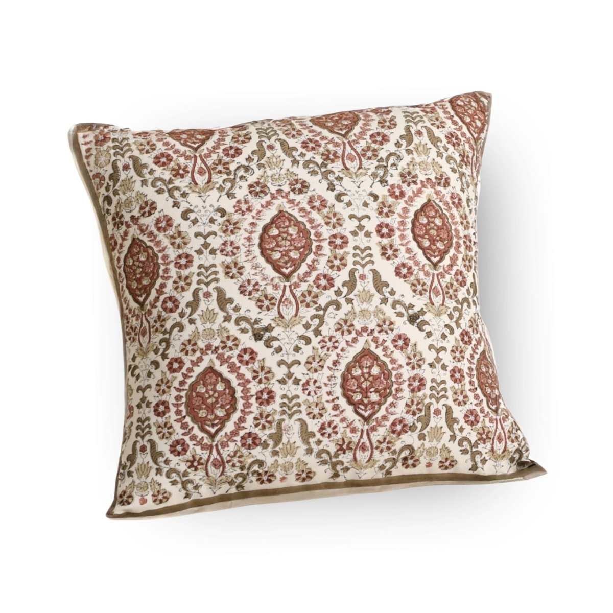 Ivory and Rust Pure Cotton Cushion Cover | 18x18 in | Set of 1,2,3,4 and 5 | Block Printed