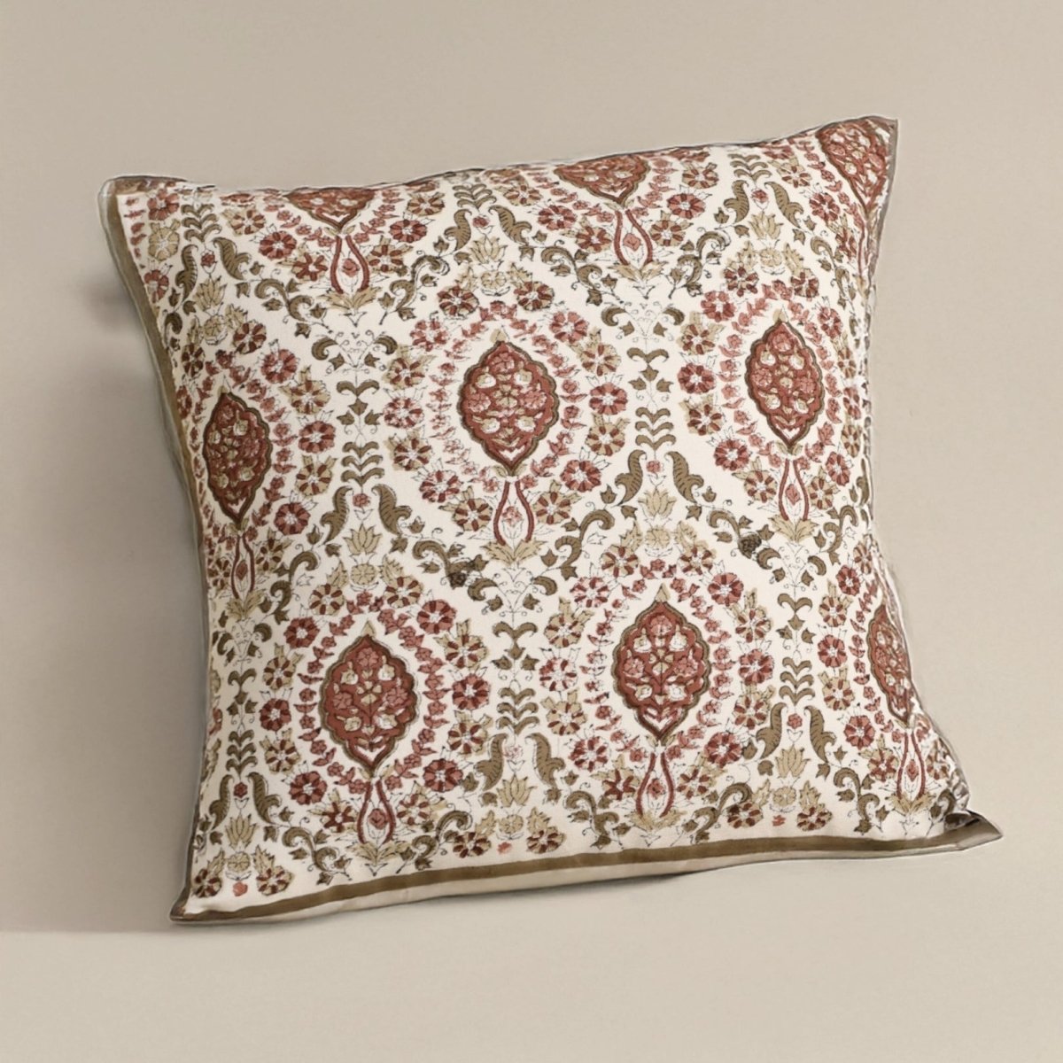 Ivory and Rust Pure Cotton Cushion Cover | 18x18 in | Set of 1,2,3,4 and 5 | Block Printed