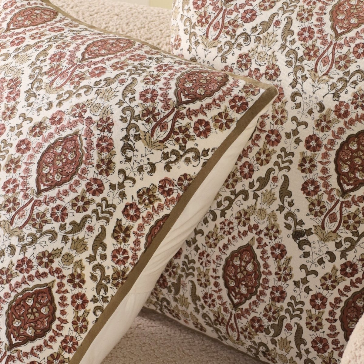 Ivory and Rust Pure Cotton Cushion Cover | 18x18 in | Set of 1,2,3,4 and 5 | Block Printed