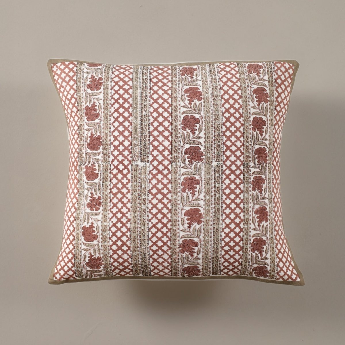 Ivory and Rust Pure Cotton Floral Cushion Cover | 18x18 in | Set of 1,2,3,4 and 5 | Block Printed