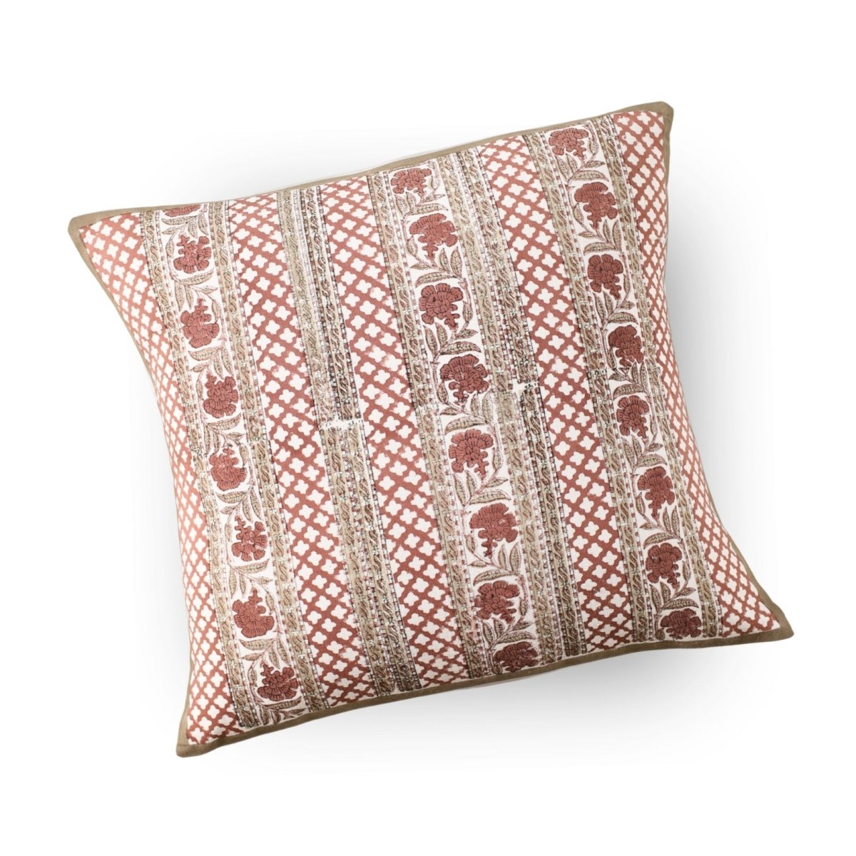 Ivory and Rust Pure Cotton Floral Cushion Cover | 18x18 in | Set of 1,2,3,4 and 5 | Block Printed