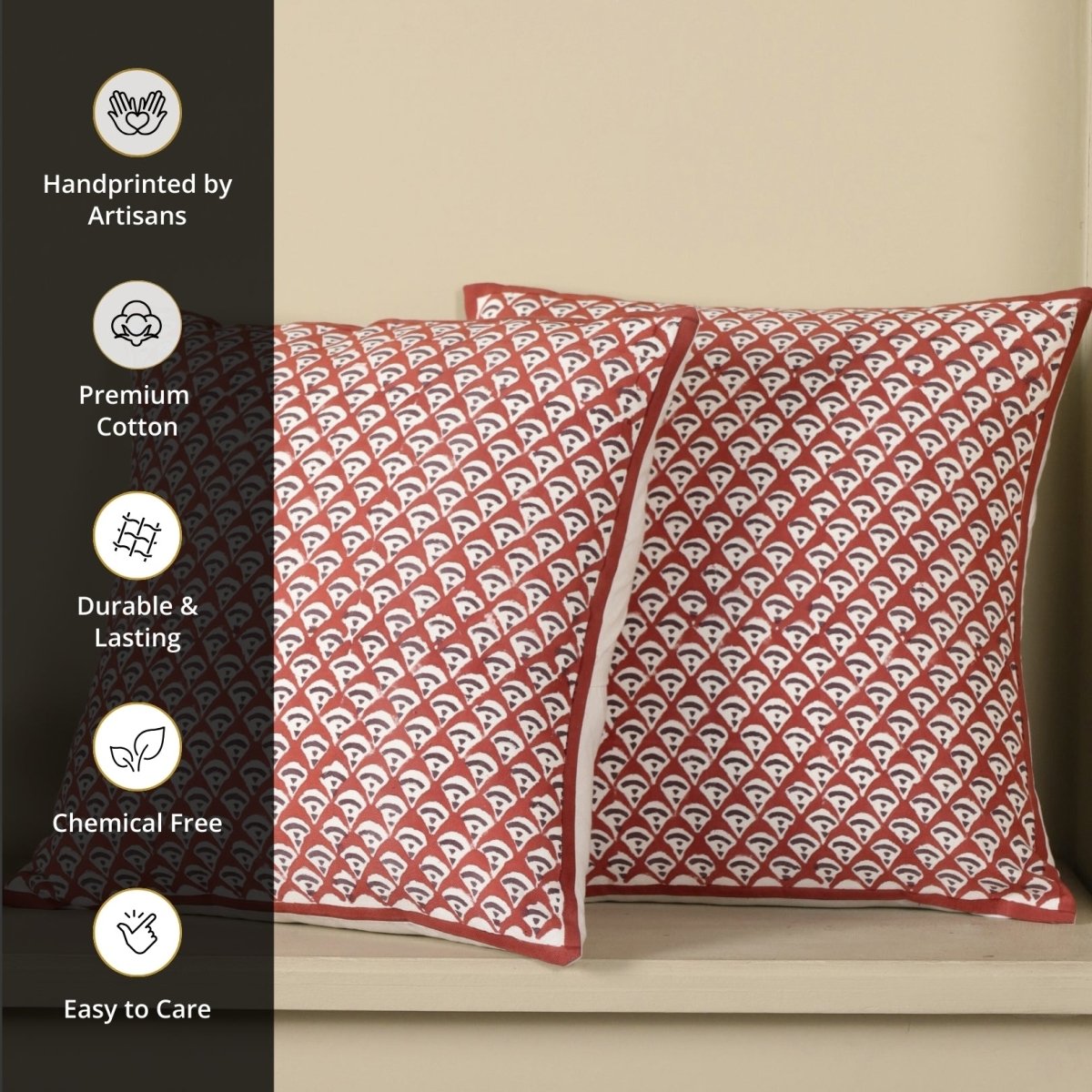 Maroon and Black Pure Cotton Cushion Cover | 18x18 in | Set of 1,2,3,4 and 5 | Block Printed