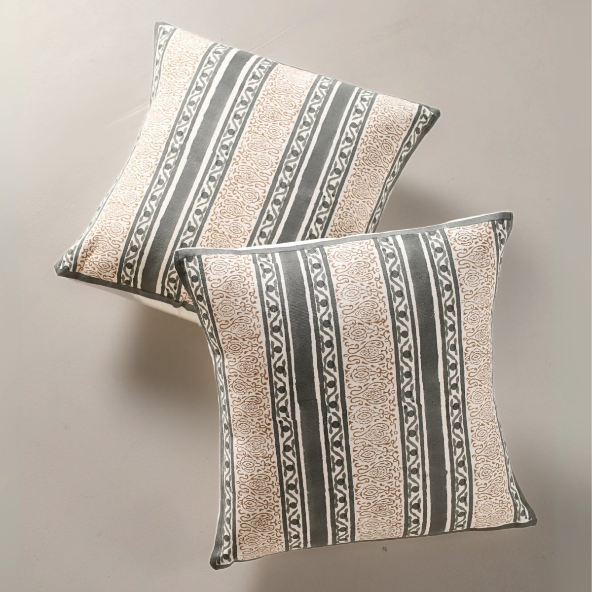 Charcoal and Off White Pure Cotton Cushion Cover | 18x18 in | Set of 1,2,3,4 and 5 | Striped