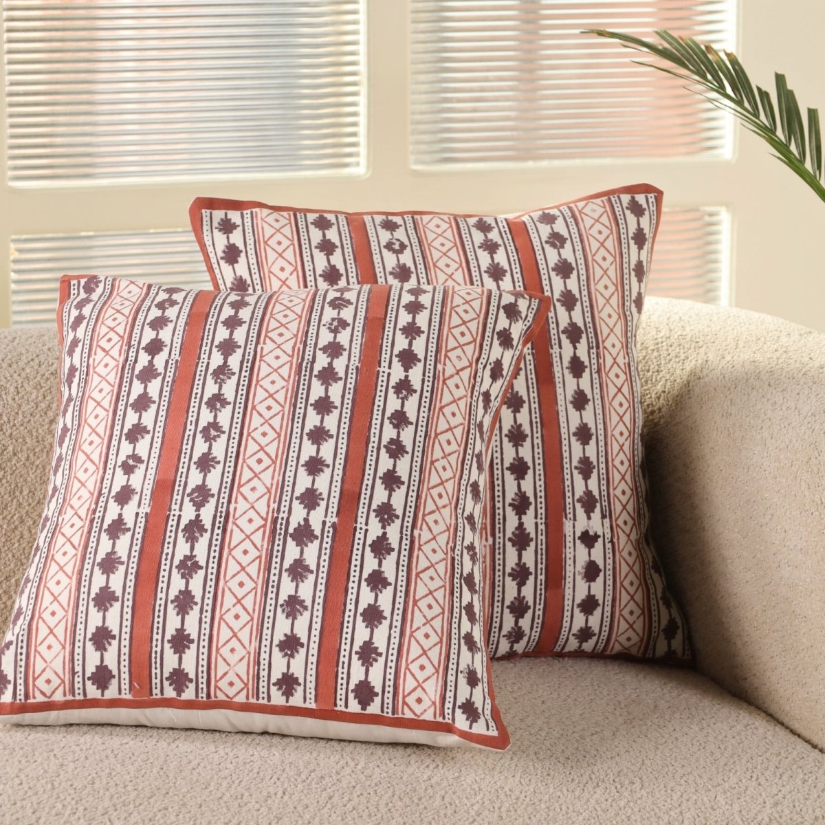 Maroon and Black Pure Cotton Cushion Cover | 18x18 in | Set of 1,2,3,4 and 5 | Block Printed