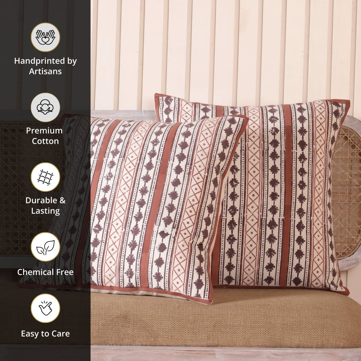Maroon and Black Pure Cotton Cushion Cover | 18x18 in | Set of 1,2,3,4 and 5 | Block Printed