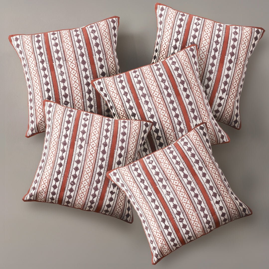 Maroon and Black Pure Cotton Cushion Cover | 18x18 in | Set of 1,2,3,4 and 5 | Block Printed