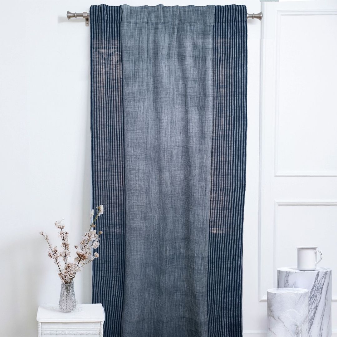 Pure Cotton Semi Blackout Curtains in Blue colour with 60% light blocking | Best curtains for living room