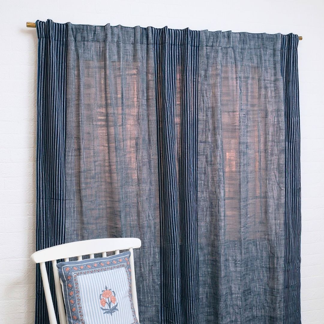 Pure Cotton Semi Blackout Curtains in Blue colour with 60% light blocking | Best curtains for living room