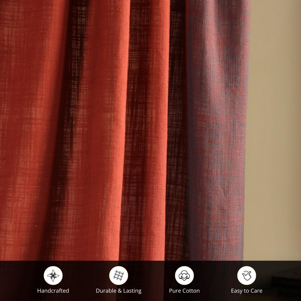 Pure Cotton solid Curtains set in bright red Colours, available in 7ft as pack of 2