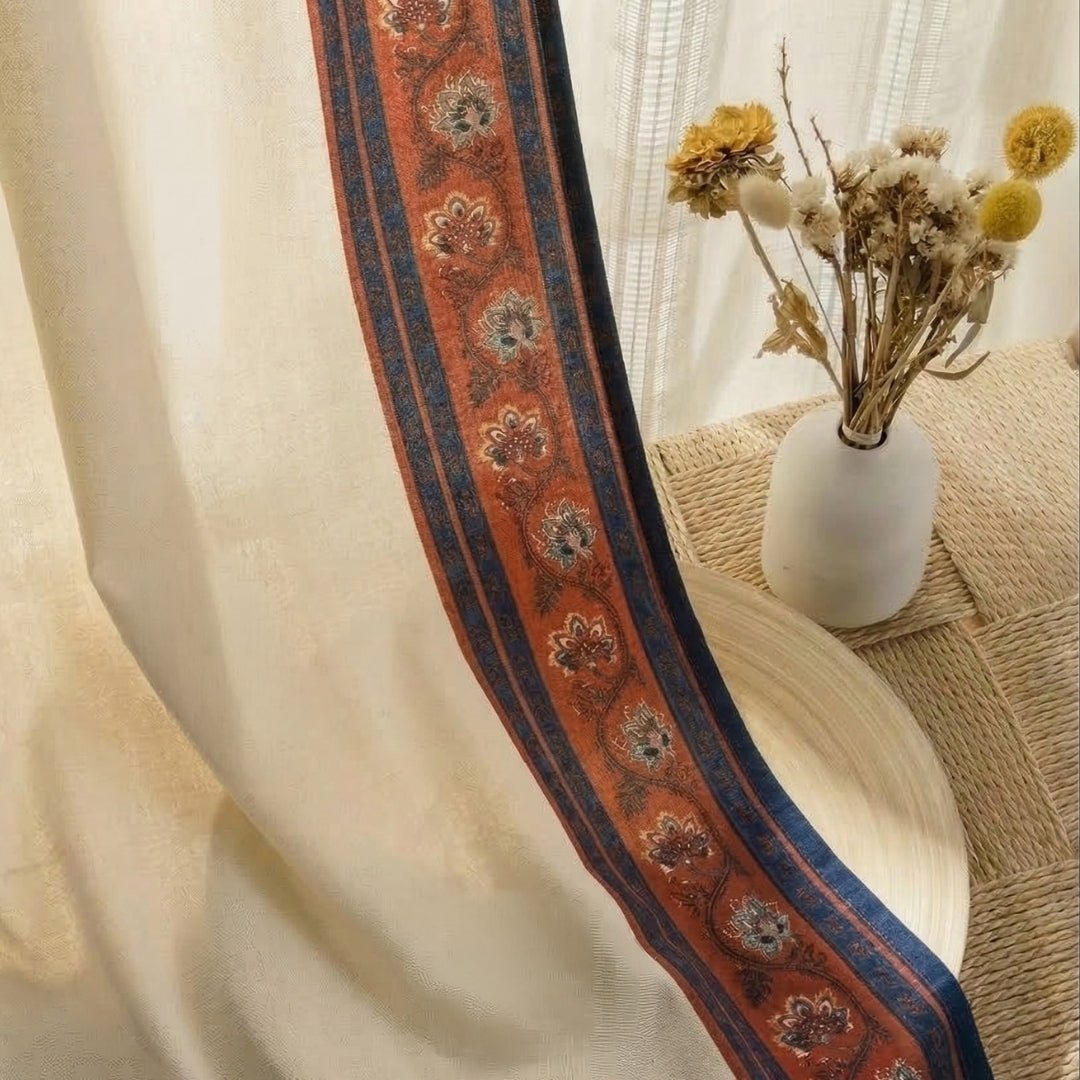 Pure Cotton Curtains set in Ivory Maroon and Navy Blue Colours, available in 7ft pack of 1