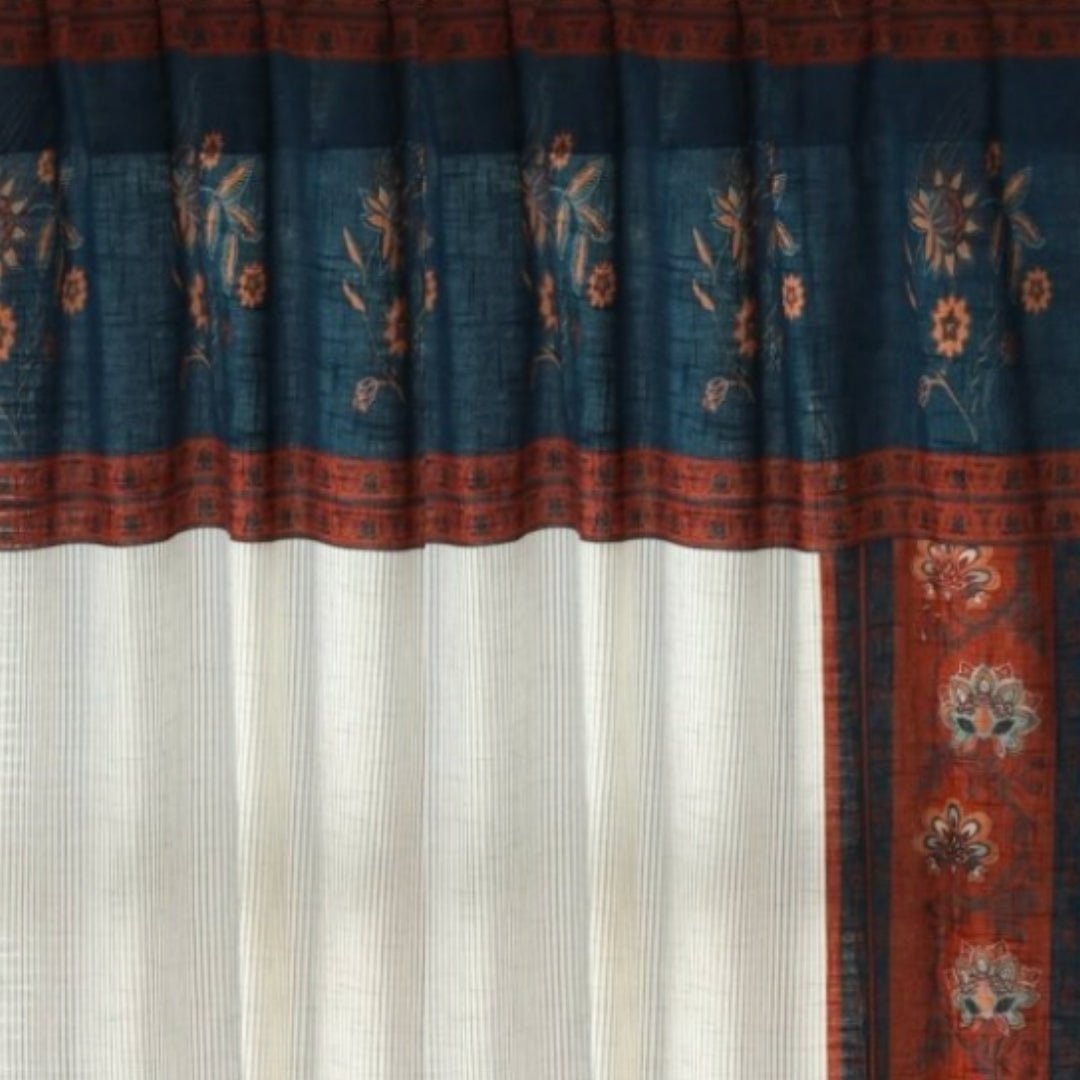 Pure Cotton Curtains set in Ivory Maroon and Navy Blue Colours, available in 7ft pack of 1