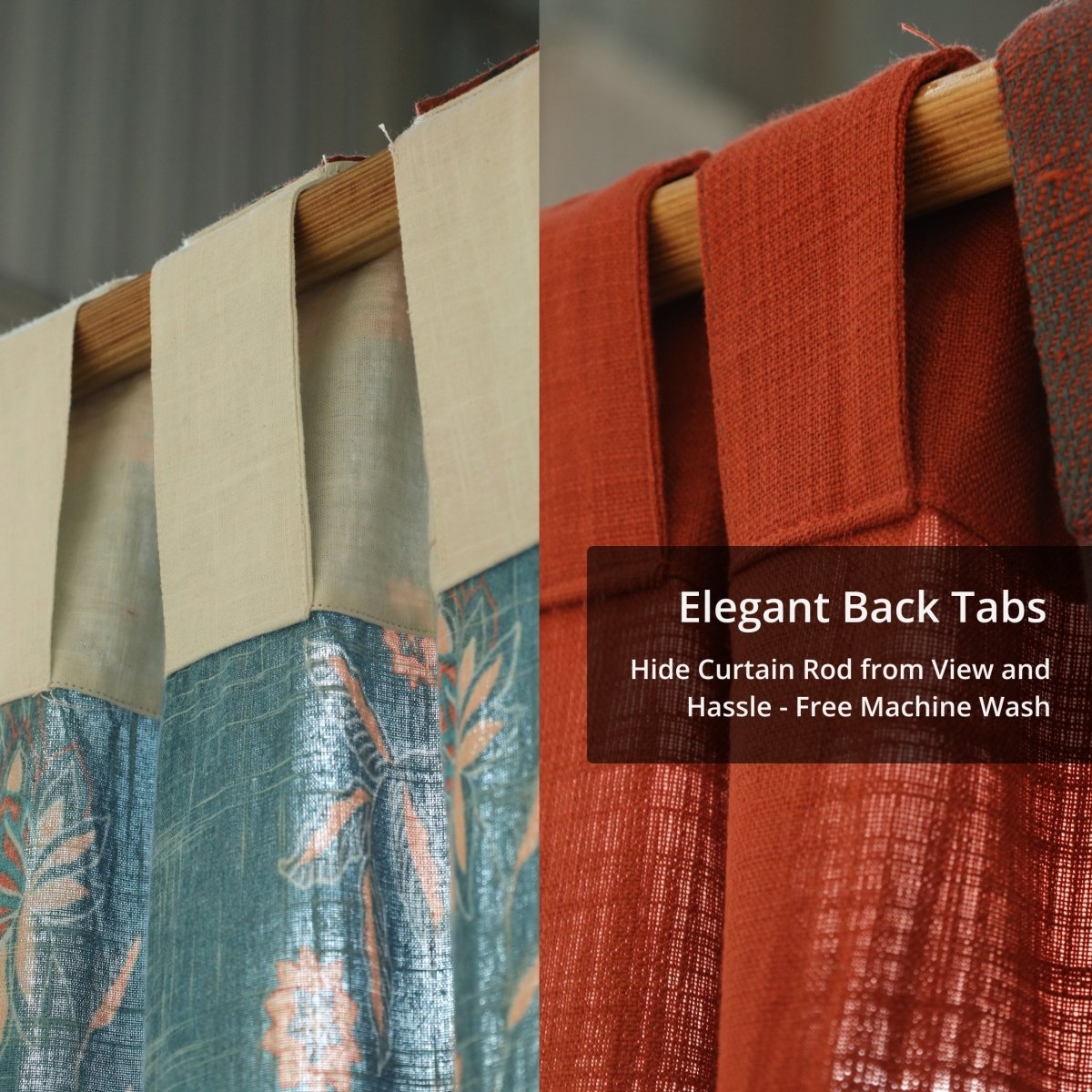 Pure Cotton Curtains set in Brick Red, Ivory and Navy Blue Colours, available in 7ft in set of 3