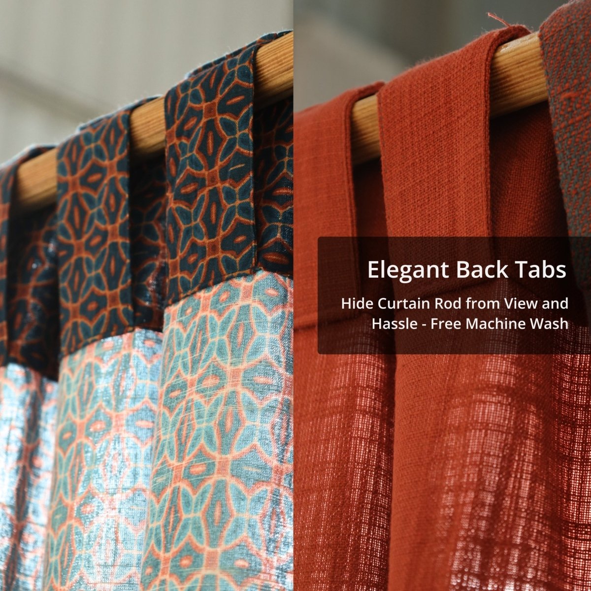 Pure Cotton Curtains set in Brick Red, Navy Blue and Ivory Colours, available in 7ft in set of 3