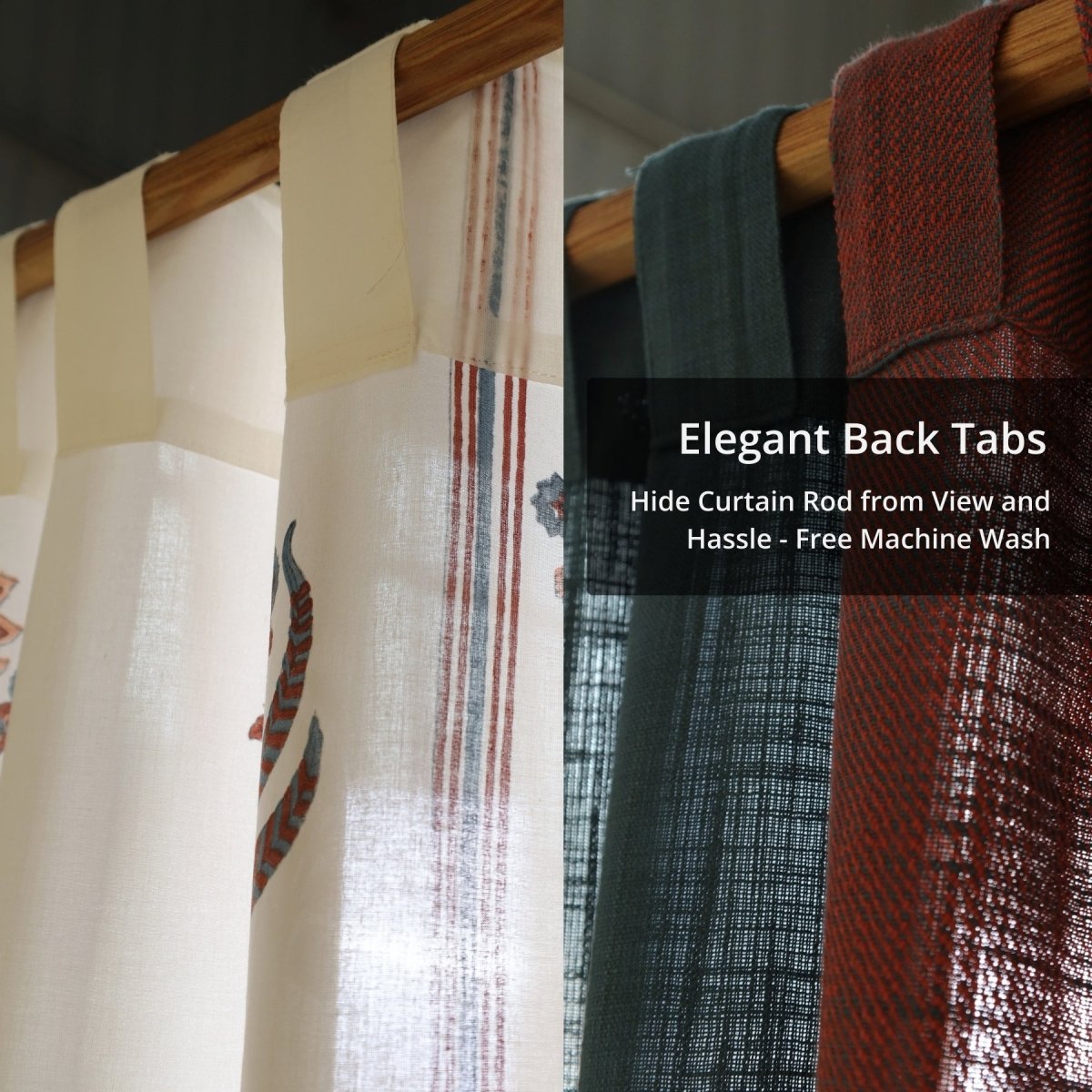 Pure Cotton Sheer and solid Curtains set in Off White and Navy Colours, available in 7ft in set of 3