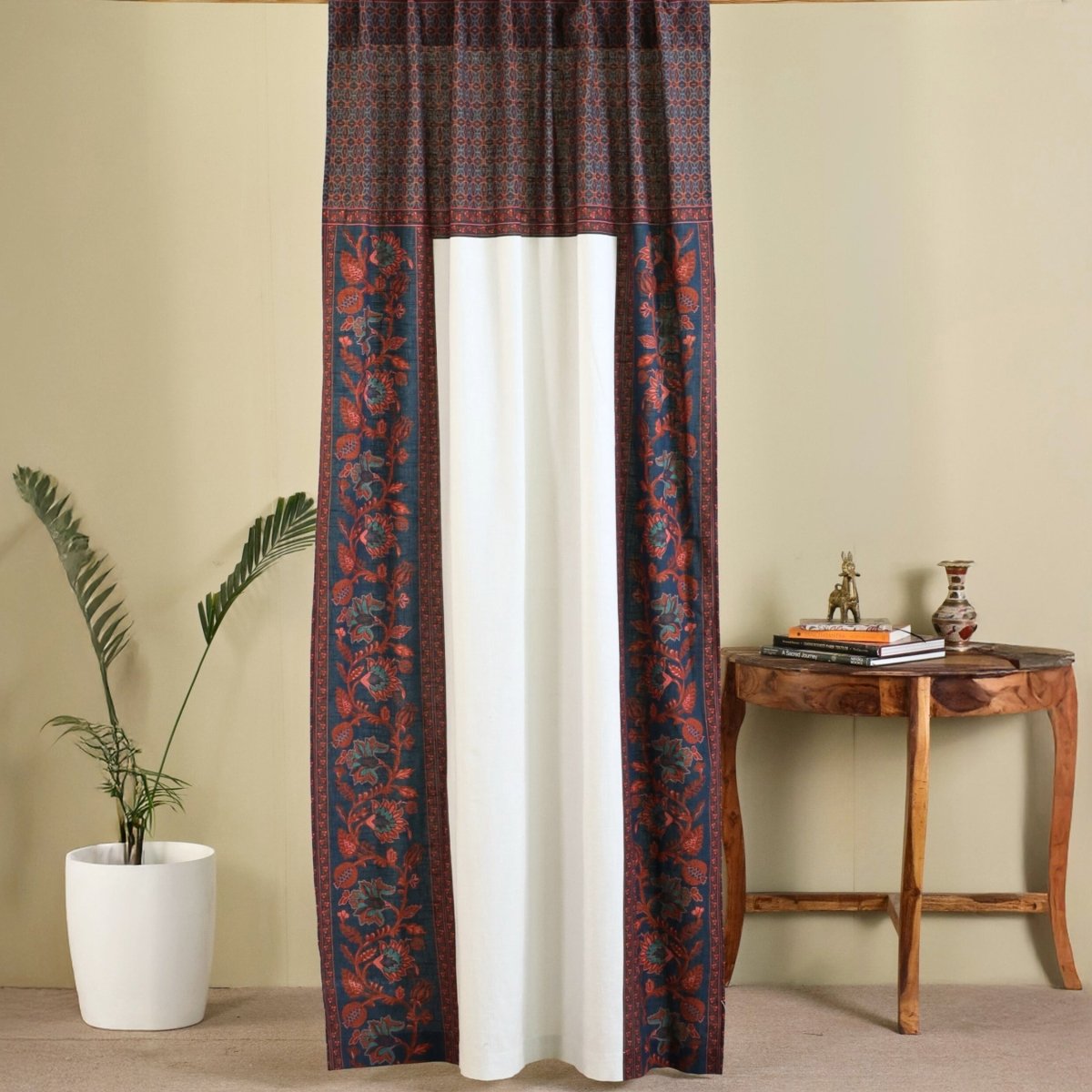 Pure Cotton Opaque Curtains Maroon & Blue | Best curtains for living room