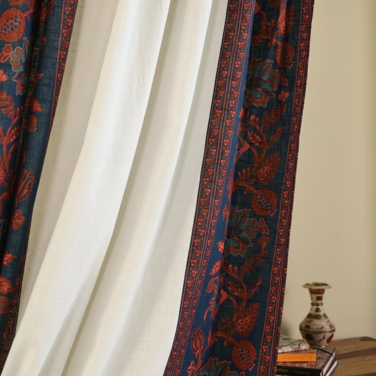 Pure Cotton Opaque Curtains Maroon & Blue | Best curtains for living room
