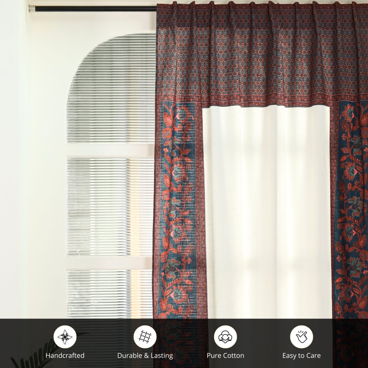 Pure Cotton Opaque Curtains Maroon & Blue | Best curtains for living room