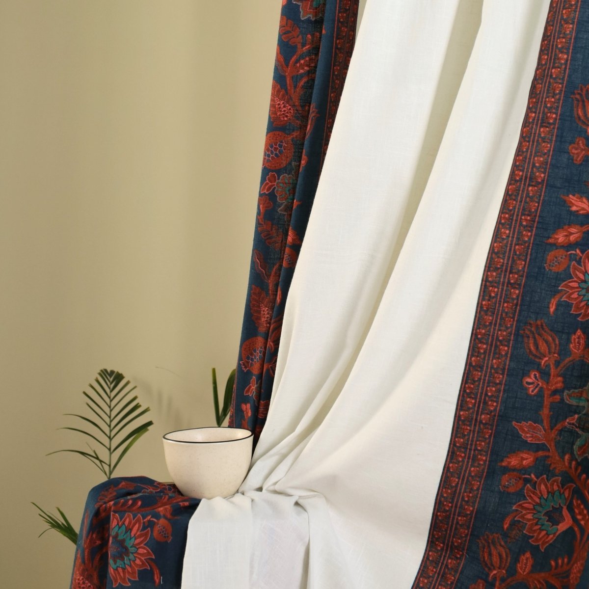 Pure Cotton Opaque Curtains Maroon & Blue | Best curtains for living room