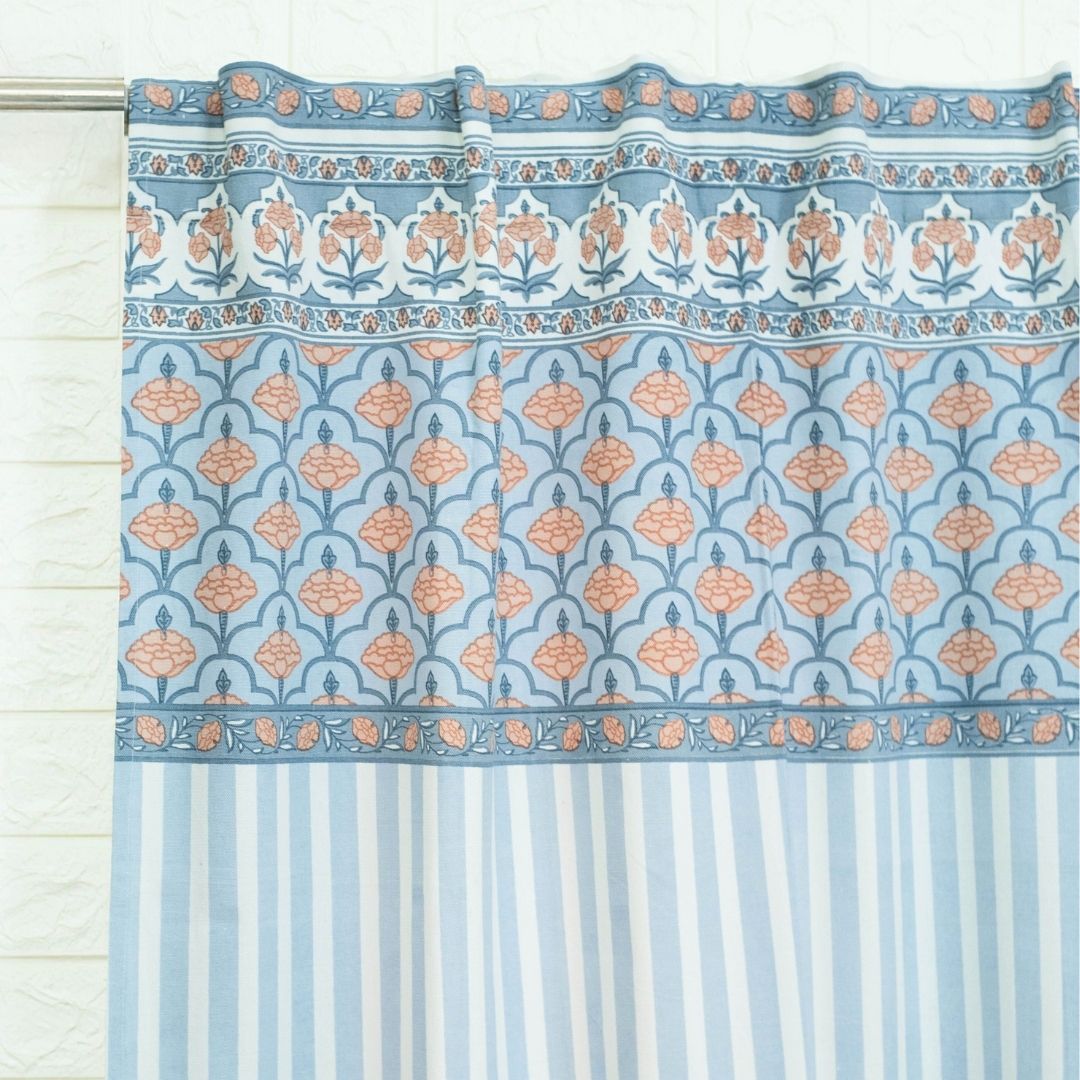 Pure Cotton Curtains in soft blue colours, available in 7ft.