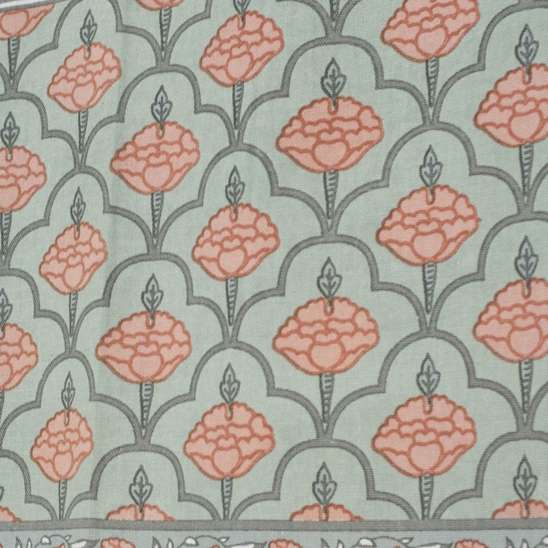 Pure Cotton Curtains in soft green colours in ornate floral and bold stripe pattern, available in 7ft.