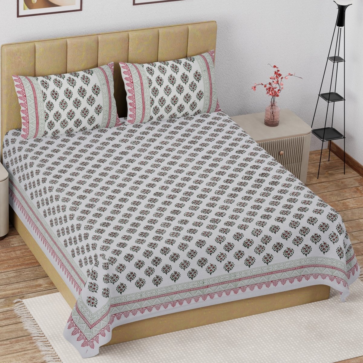Pure Cotton Double Bed Sheet Set with 2 Pillow Covers