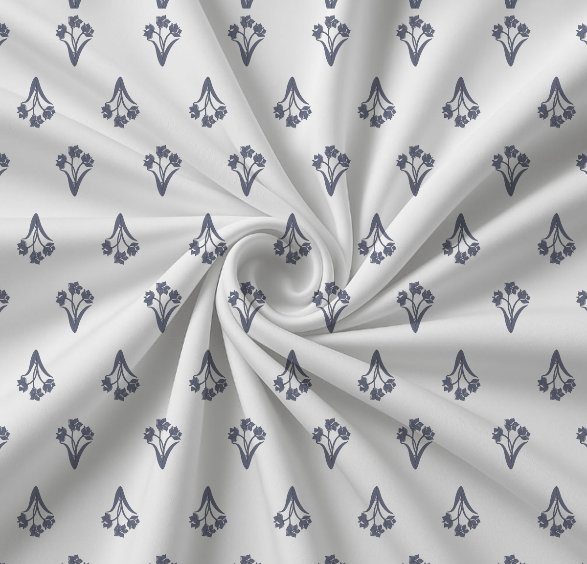Off White and Blue Pure Cotton Double Floral Bedsheet | Queen Size | Handprinted