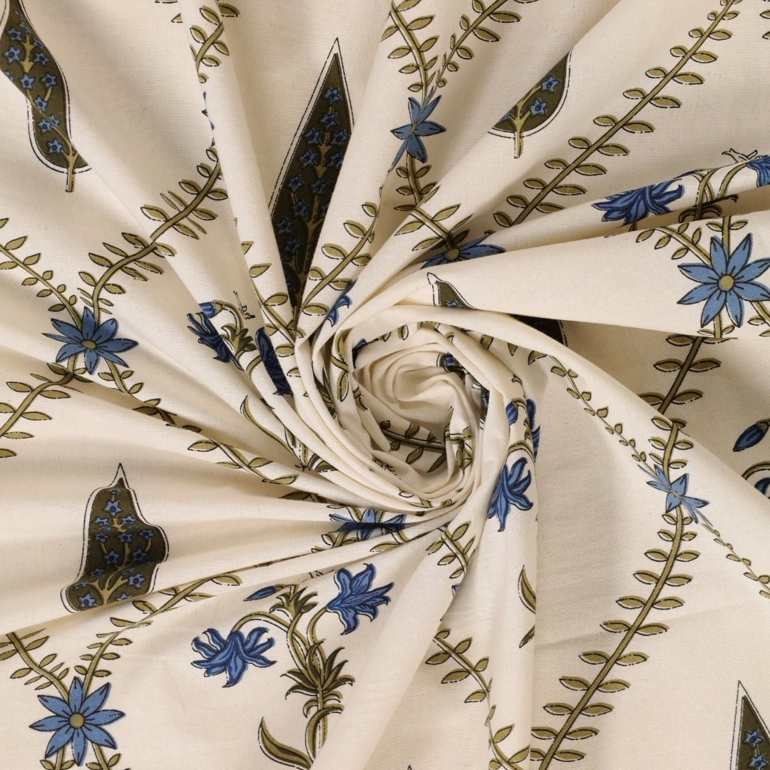 Cypress Blue Pure Cotton Double Bedsheet | Queen Size | Handprinted