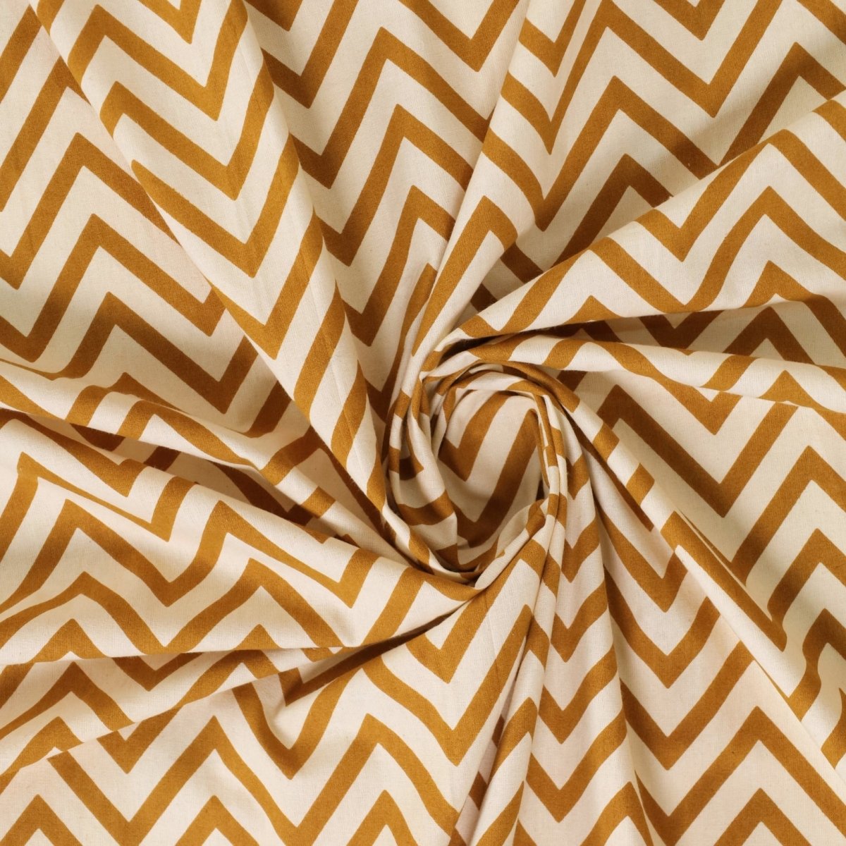 Cotton Bed sheet in Queen Size with 2 Pillow Covers Hand Printed In Mustard & Black