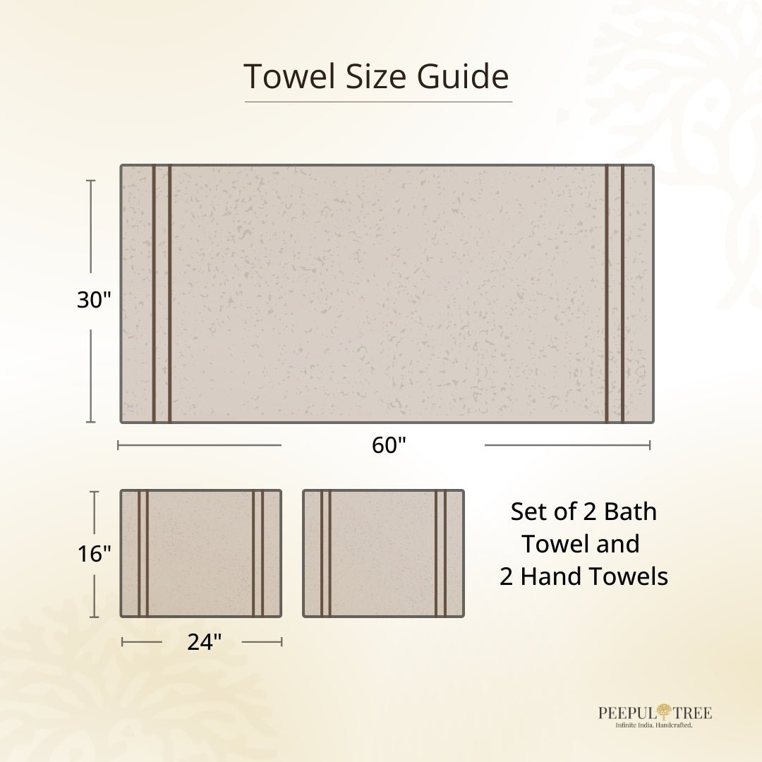 Peach And Teal Pure Cotton Block Printed Bath & Hand Towel Set