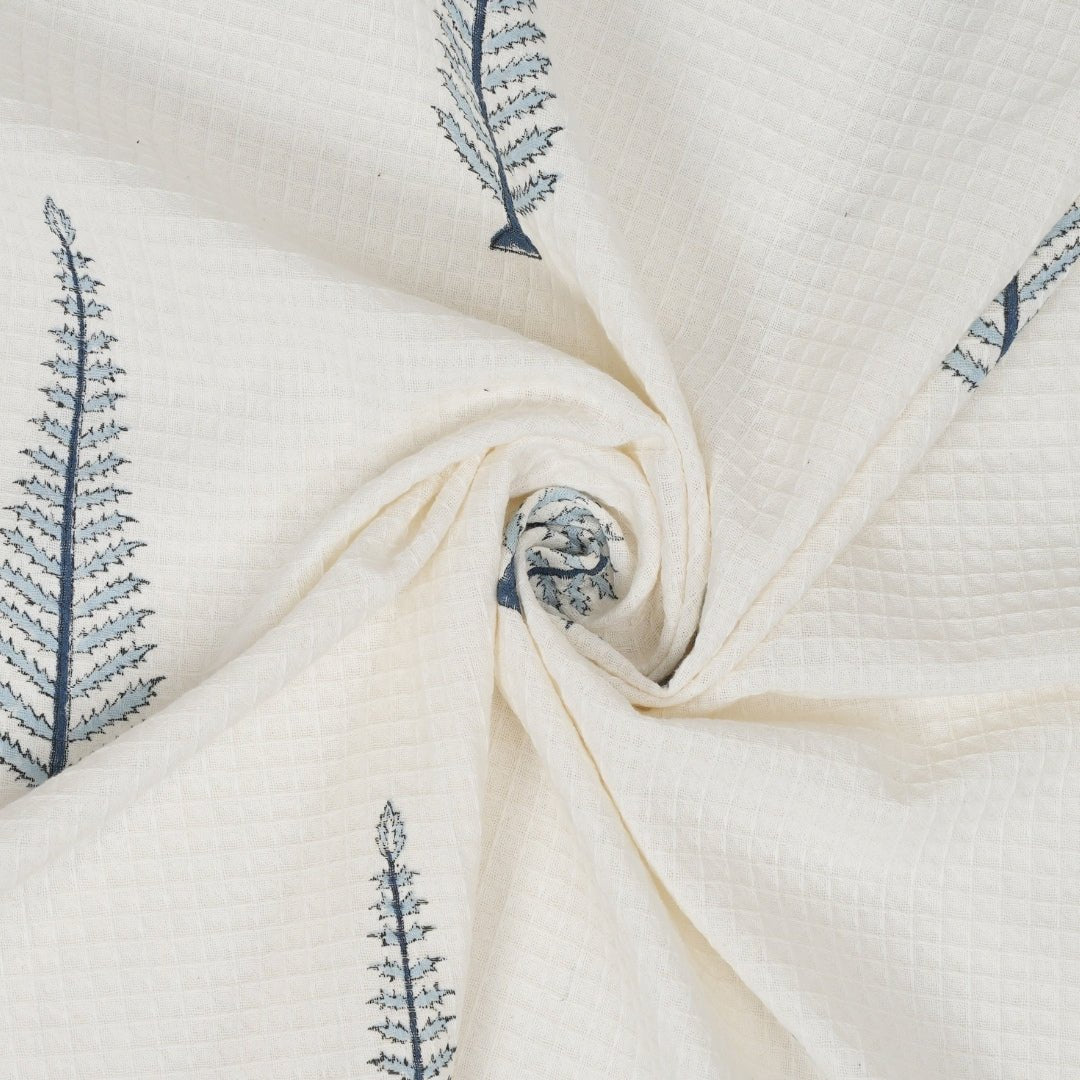 White & Blue Pattern Pure Cotton Block Printed Bath & Hand Towel Set