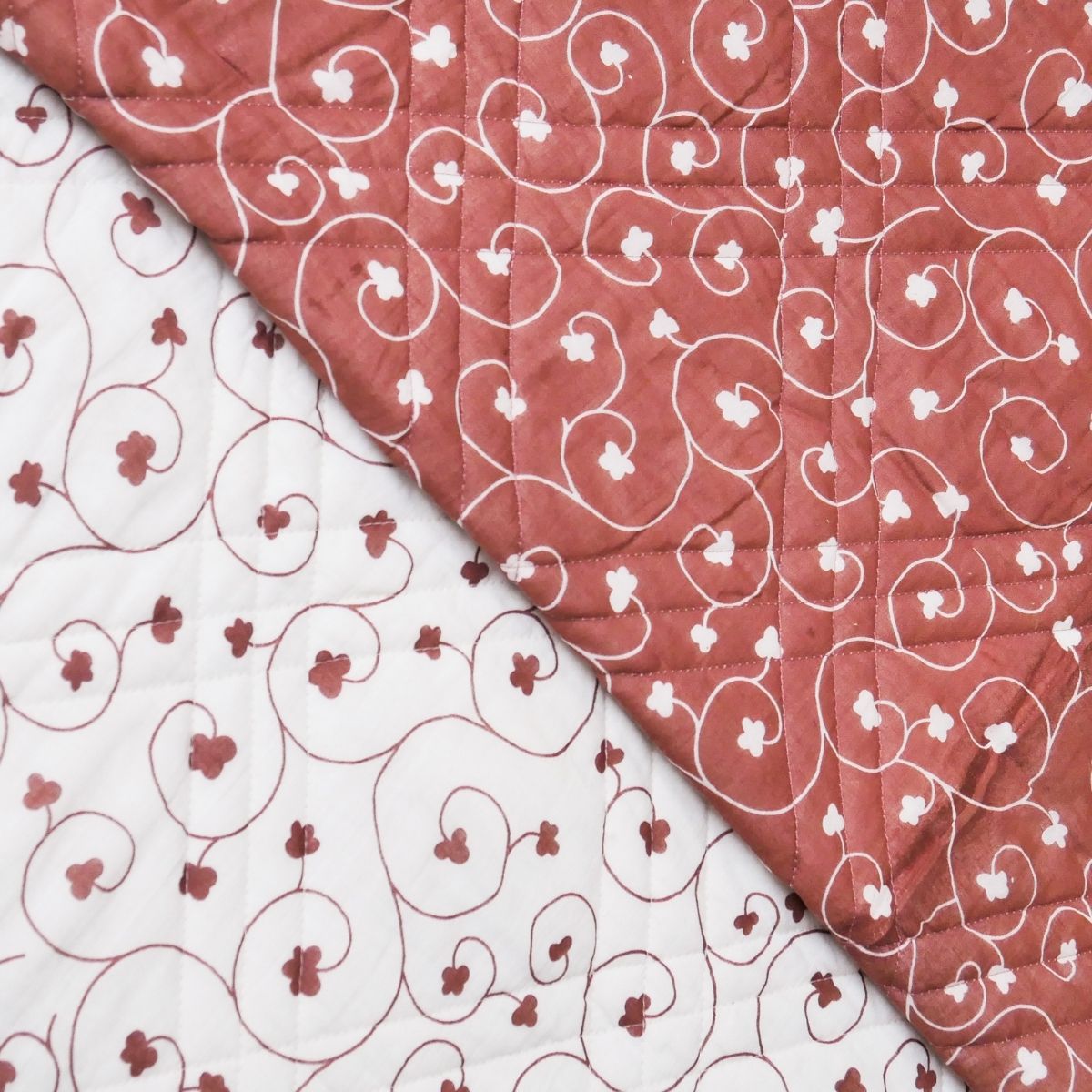 AC Comforter in 100% Cotton Mulmul Handprinted in Rust and Off White| Lightweight Soft and Breathable AC Blanket in Reversible design