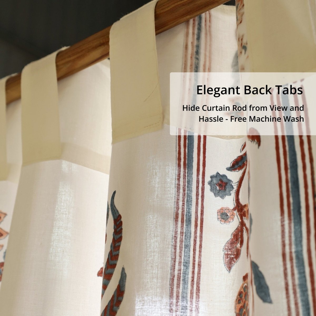 Pure Cotton Sheer Curtains hand printed in red and navy colour | Best curtains for living room