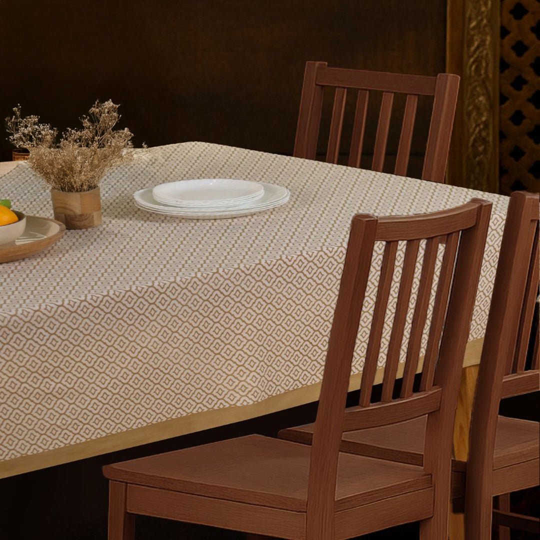 Green and Off White Cotton Floral Table Cloth | 4 seater