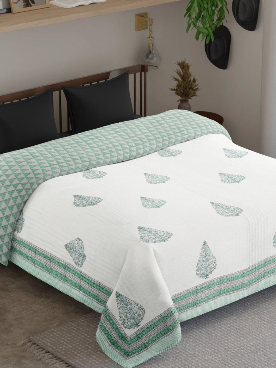 Quilted Reversible Double Bedcover | King Size | Blockprinted