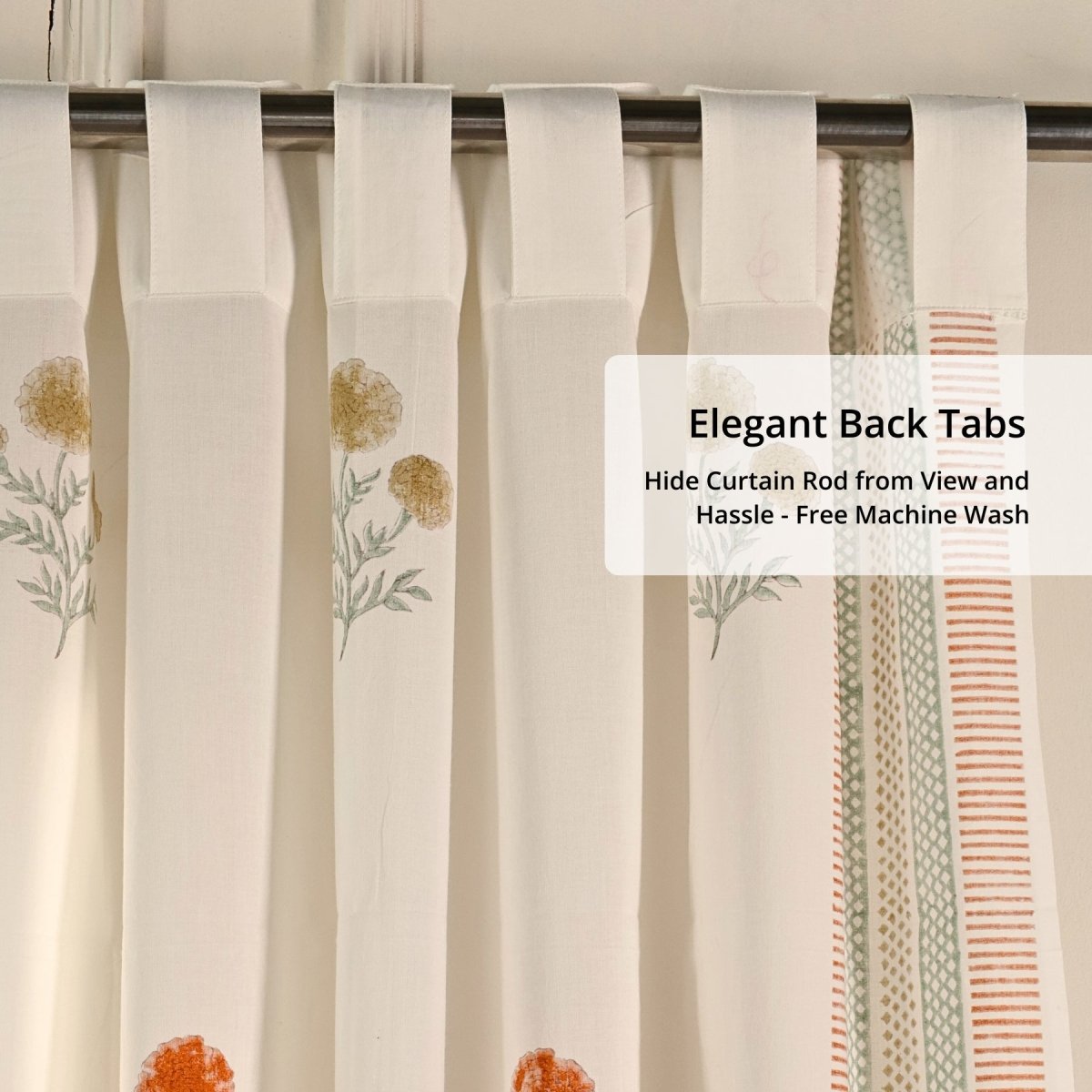 Pure Cotton Sheer Curtains in floral patterns in Rust Mustard and teal colours, available in 5ft and 7ft