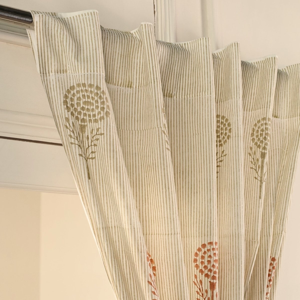 Pure Cotton Sheer and solid Curtains set in Sage, Rust, Mustard and Teal Colours, available in 5ft and 7ft