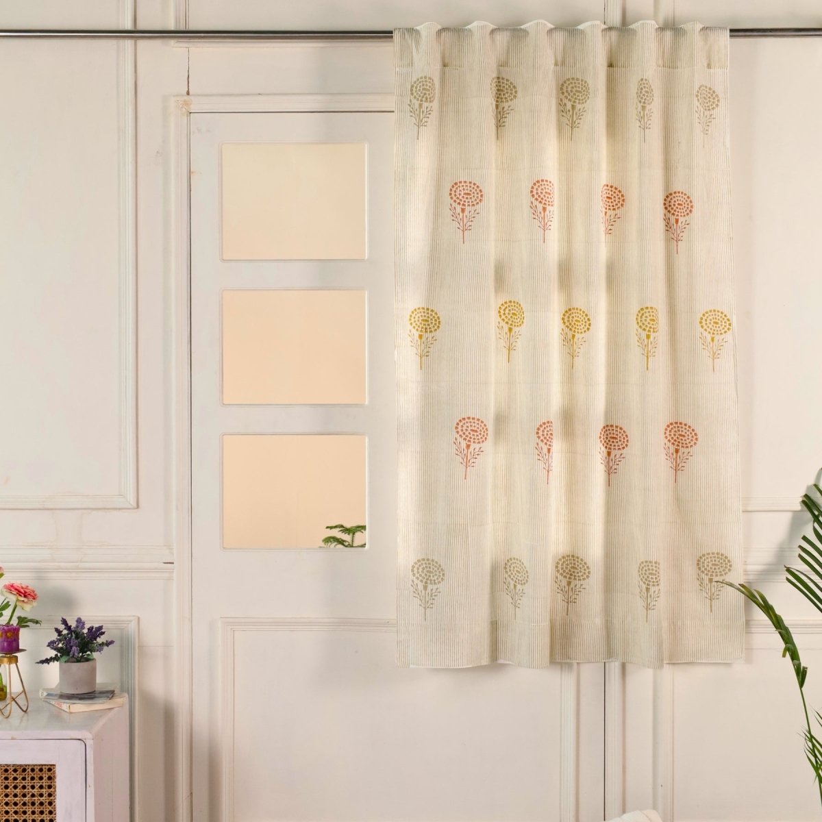 Pure Cotton Sheer and solid Curtains set in Sage, Rust, Mustard and Teal Colours, available in 5ft and 7ft