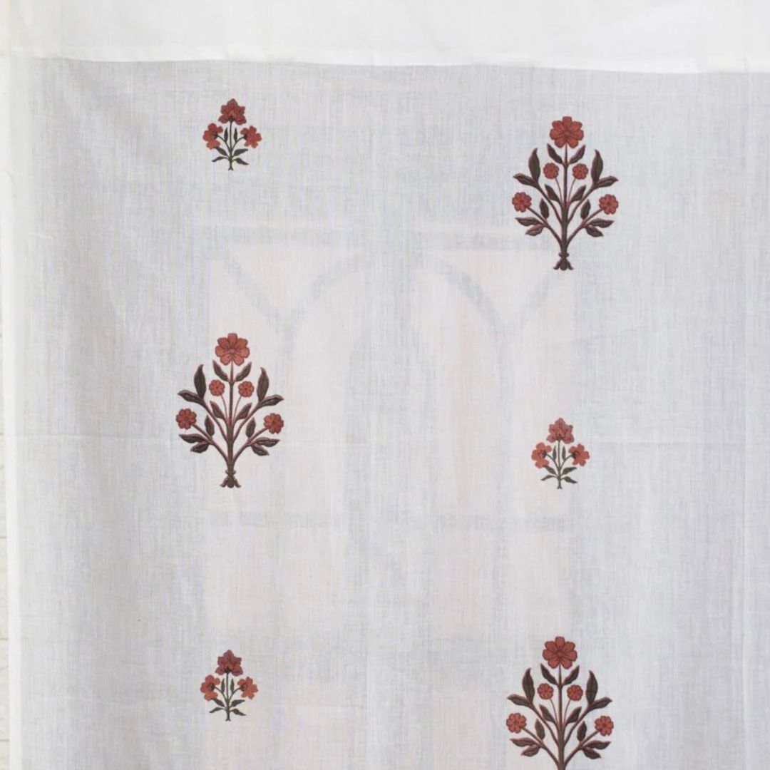 Pure Cotton Sheer Curtains in Green and Rust colour | Best curtains for living room