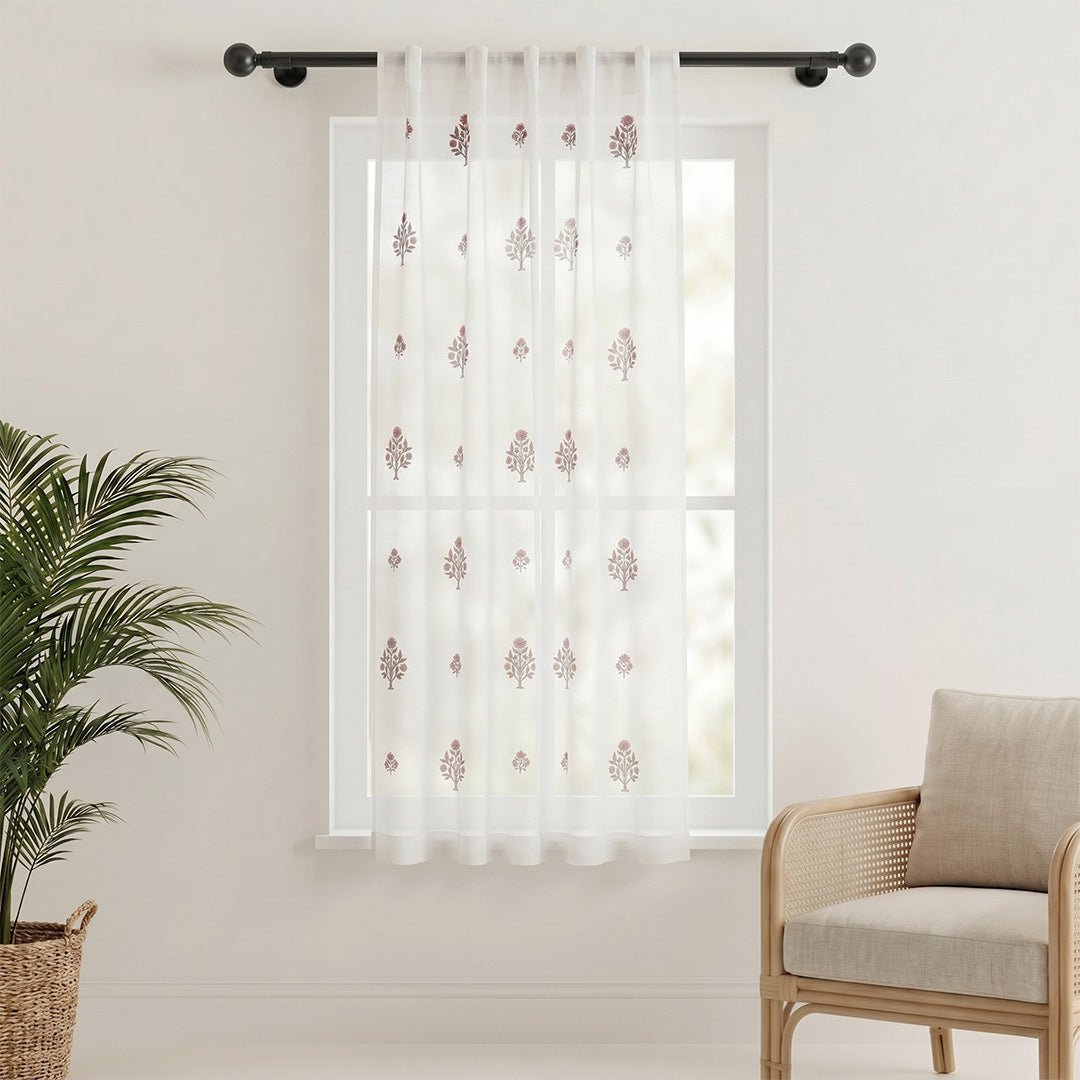Pure Cotton Sheer Curtains in Green and Rust colour | Best curtains for living room