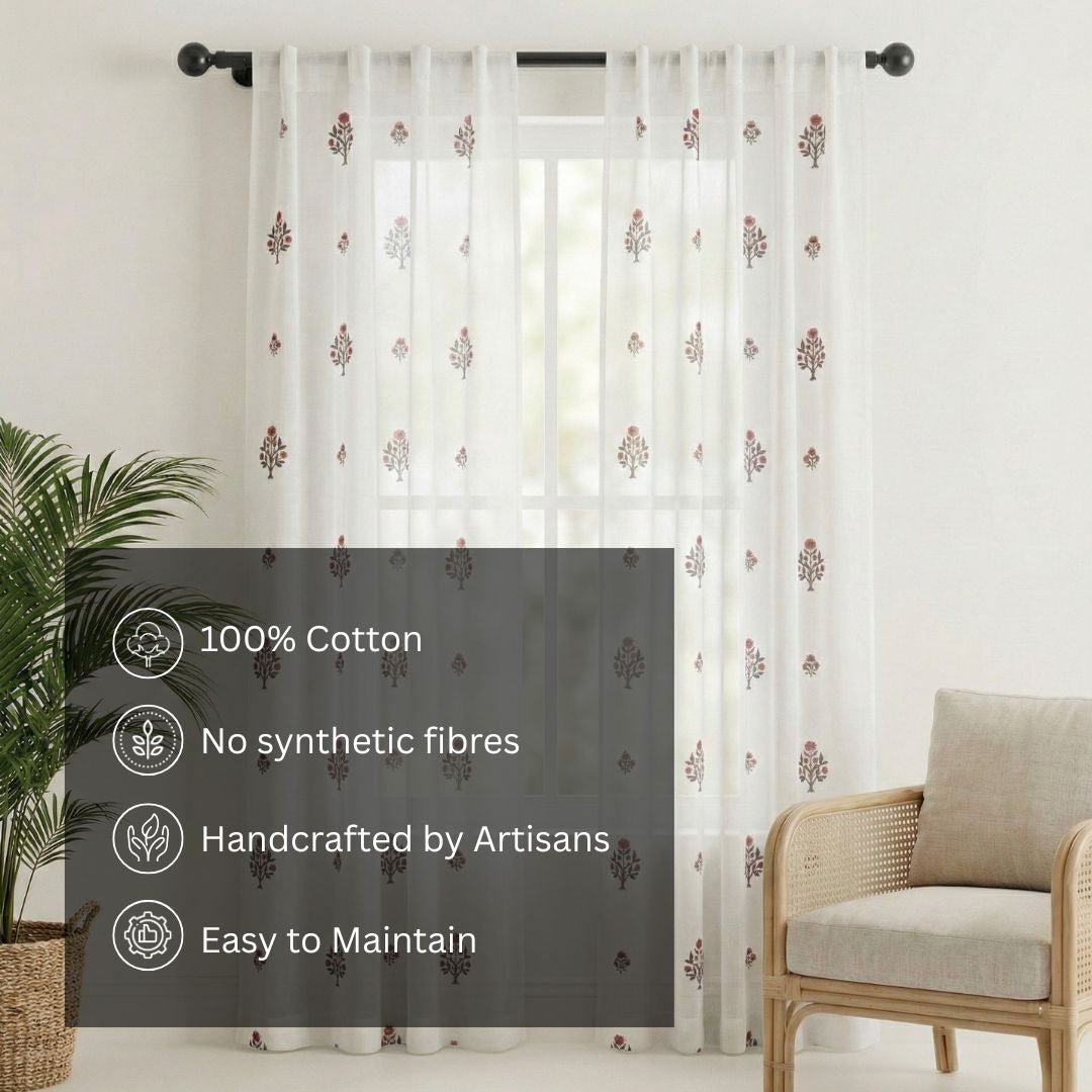 Pure Cotton Sheer Curtains in Green and Rust colour | Best curtains for living room
