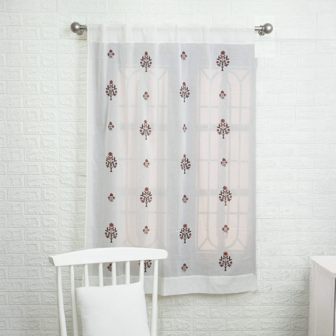 Pure Cotton Sheer Curtains in Green and Rust colour | Best curtains for living room