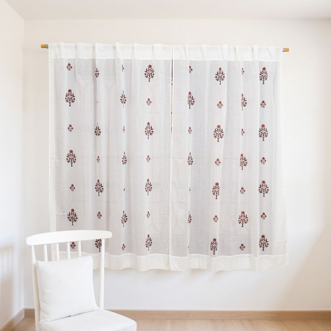 Pure Cotton Sheer Curtains in Green and Rust colour | Best curtains for living room